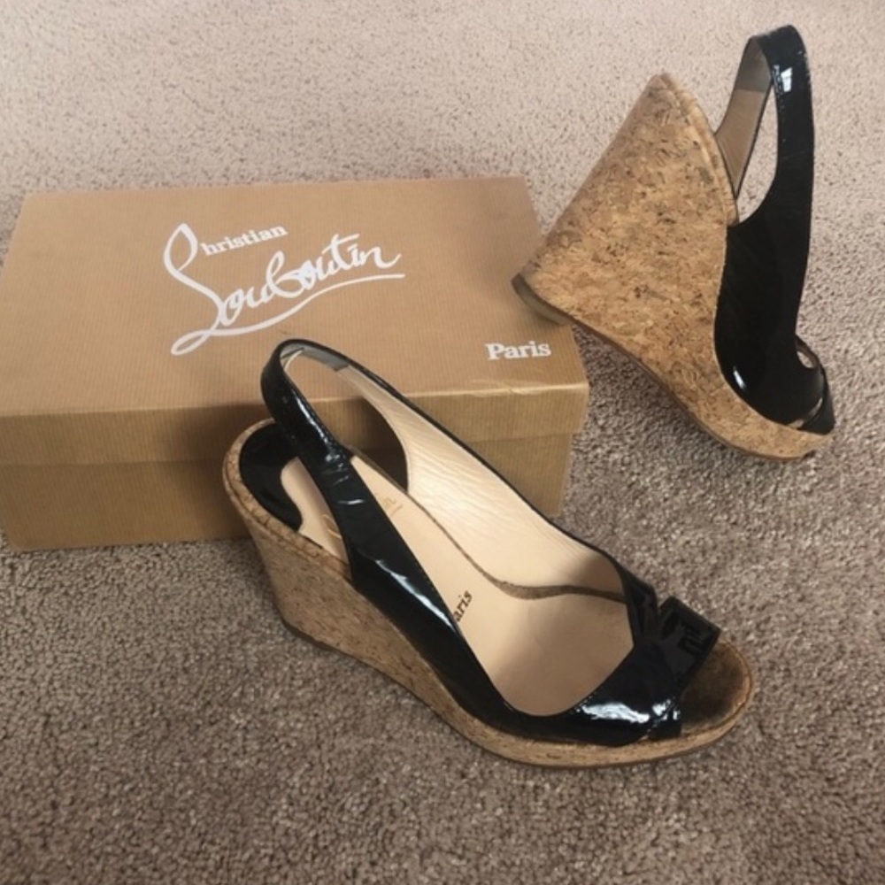 Christian Louboutin black wedge sling back heels